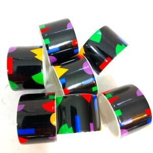 80s porcelain geo 7 pc napkin rings set Toscany Collection